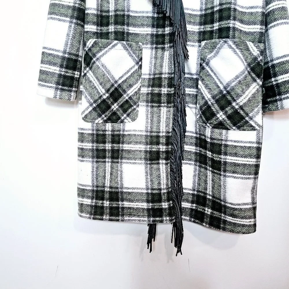 NWT BlankNYC Fringe Collar Green Scotland Plaid Oversized Winter Coat Size M